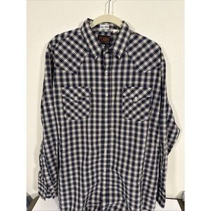 Plains Western Wear Pearl Snap Shirt L/S  XLT Tall Mens Blue Plaid G1